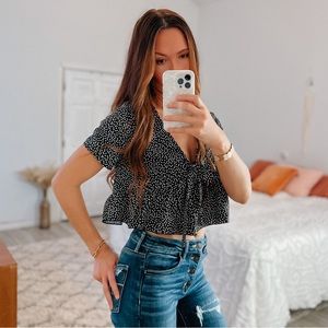 SHEIN Black & White Polka Dot Ruffle Crop Top • Size Large